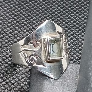 Vintage Sterling Silver Light Purple Stone Wide Band Ring